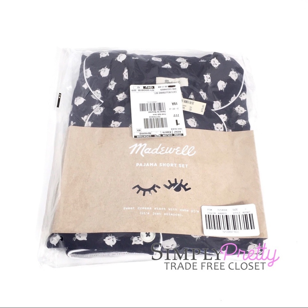 Madewell B/W Knit Bedtime Cat Person Pajamas Set M - Picture 6 of 7